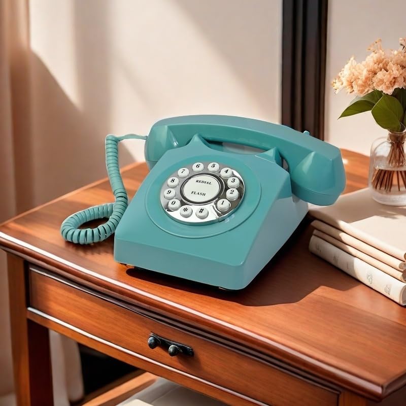 TelPal Landline Phones for Home, Corded Home Phone, Retro Desktop House Phone, Classic Vintage Old Fashion Telephone for Home, Office & Hotel, Red Wired Antique Analog Telephone Gift for Seniors - Image 2